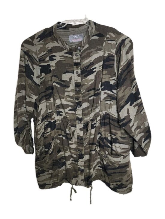 Torrid Jackets & Blazers - Torrid Camo Utility Anorak Jacket Sz 4 Green Military Twill Cotton Lightweight